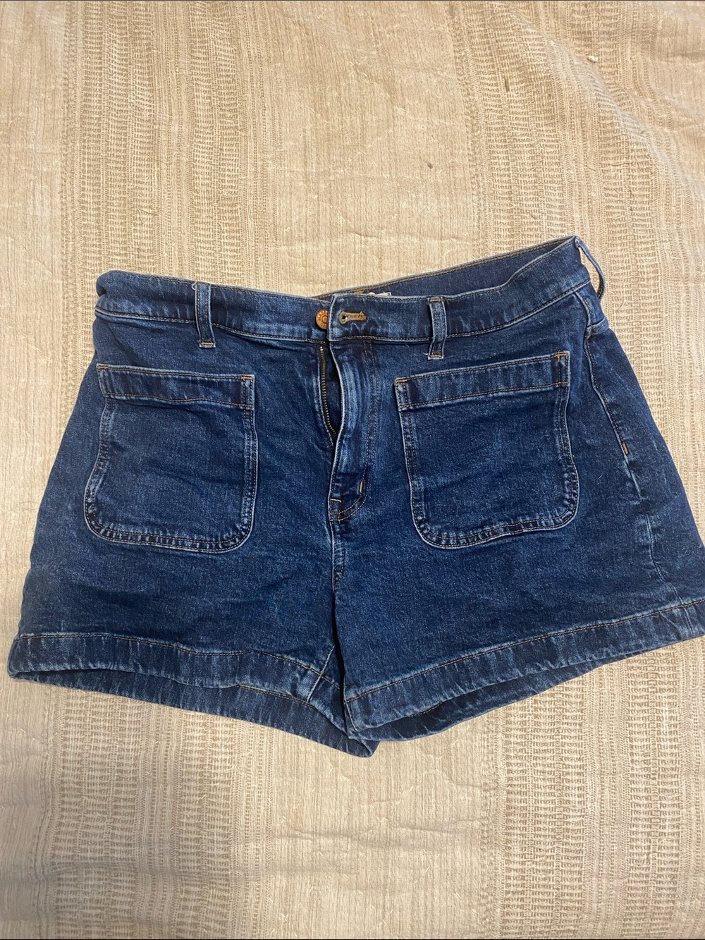 Madewell Dark Blue Denim Patch-Pocket High-Waist Shorts